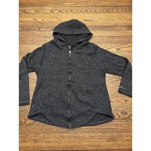 Eddie Bauer Zip Front Fleece Hood Womens Black Grey Speckle Size XL